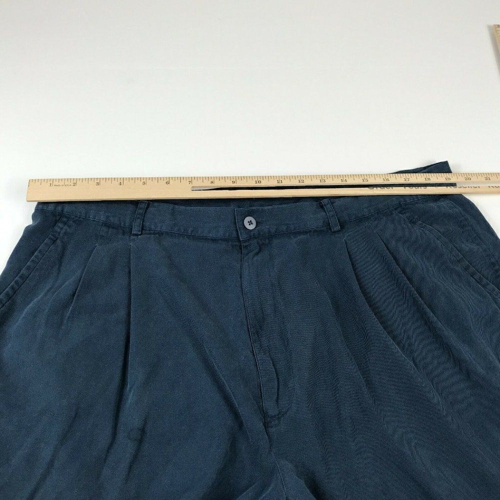 Bobby Chan Silk Blend Shorts Blue Pleated Front - Picture 7 of 11